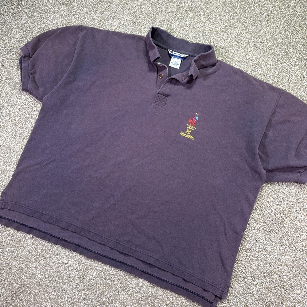 Vintage Atlanta 1996 Champion Polo Super Faded Cotton Size XL Navy Blue
